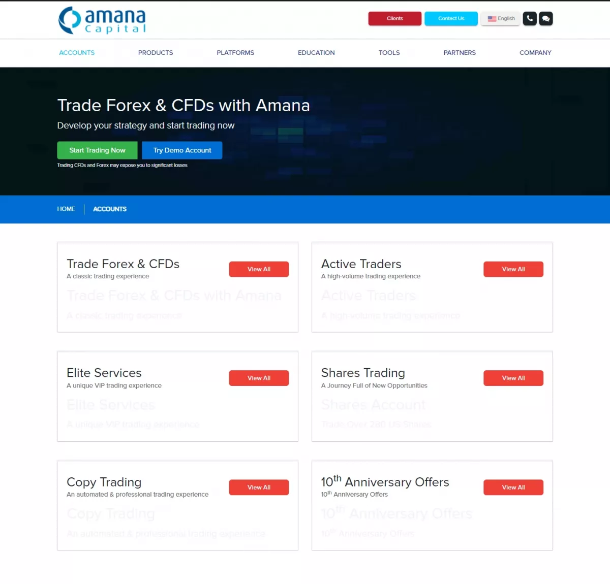 Trading accounts provided by the broker Amana Capital