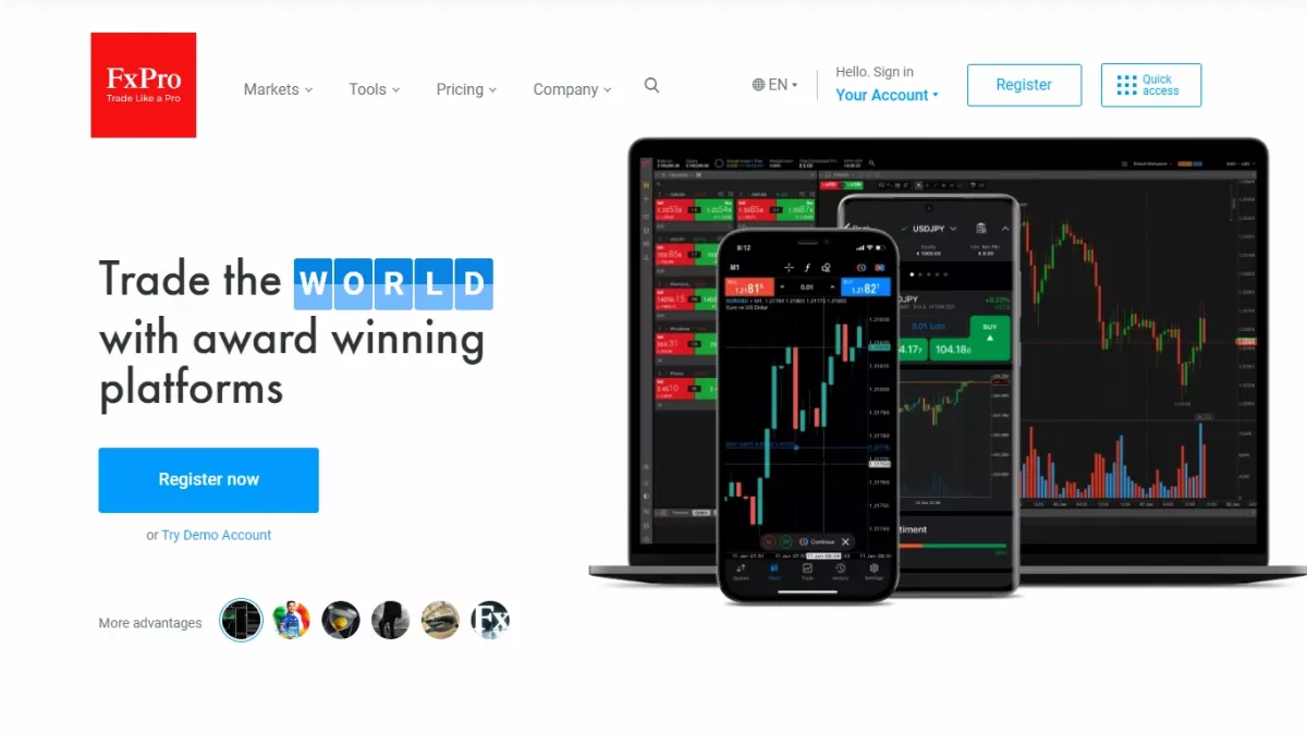 fxpro trading website homepage