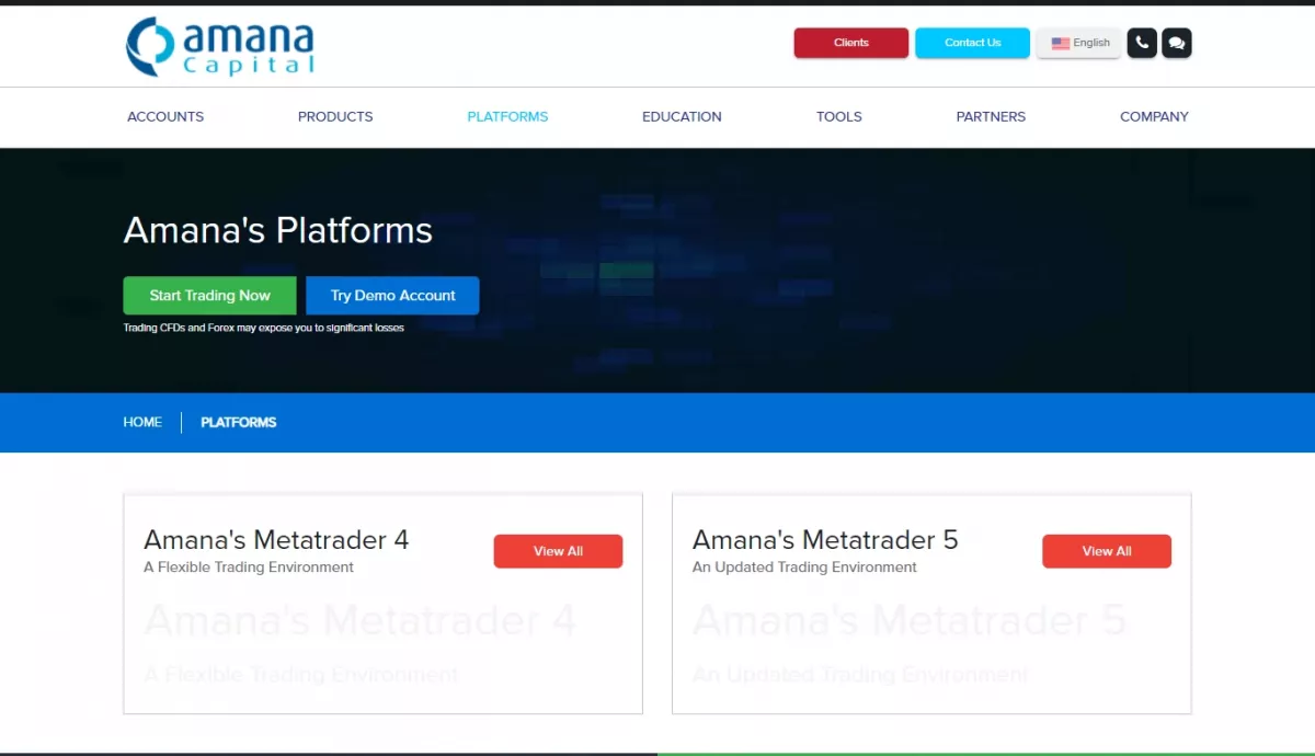 Trading platforms offered by the broker Amana Capital