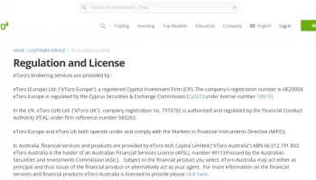eToro licenses for trading and investment