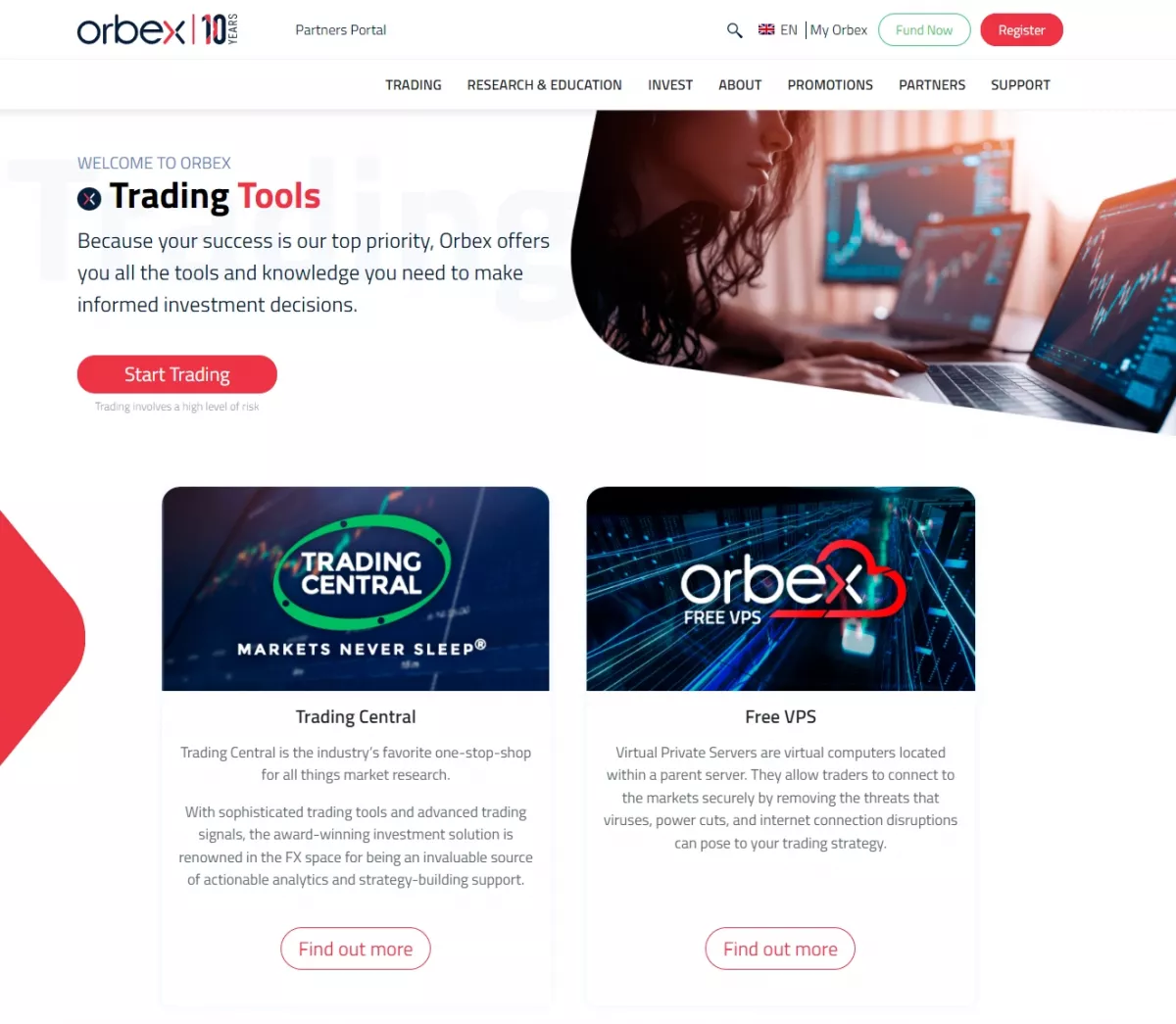 Trading tools offered by the broker Orbex